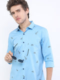 Highlander Men Blue Printed Slim Fit Casual Shirt - Blue - Image 1