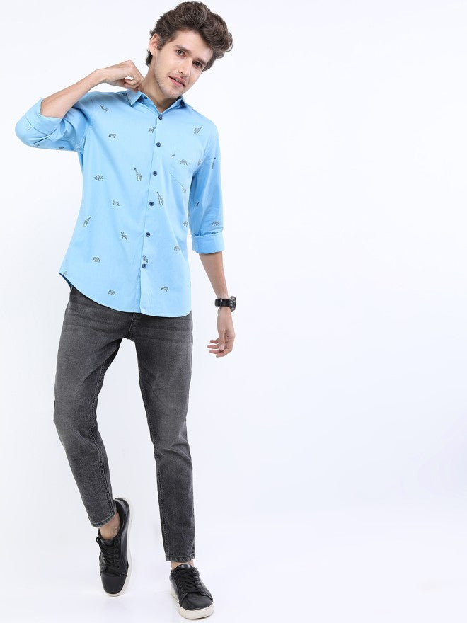 Highlander Men Blue Printed Slim Fit Casual Shirt - Blue - Image 2