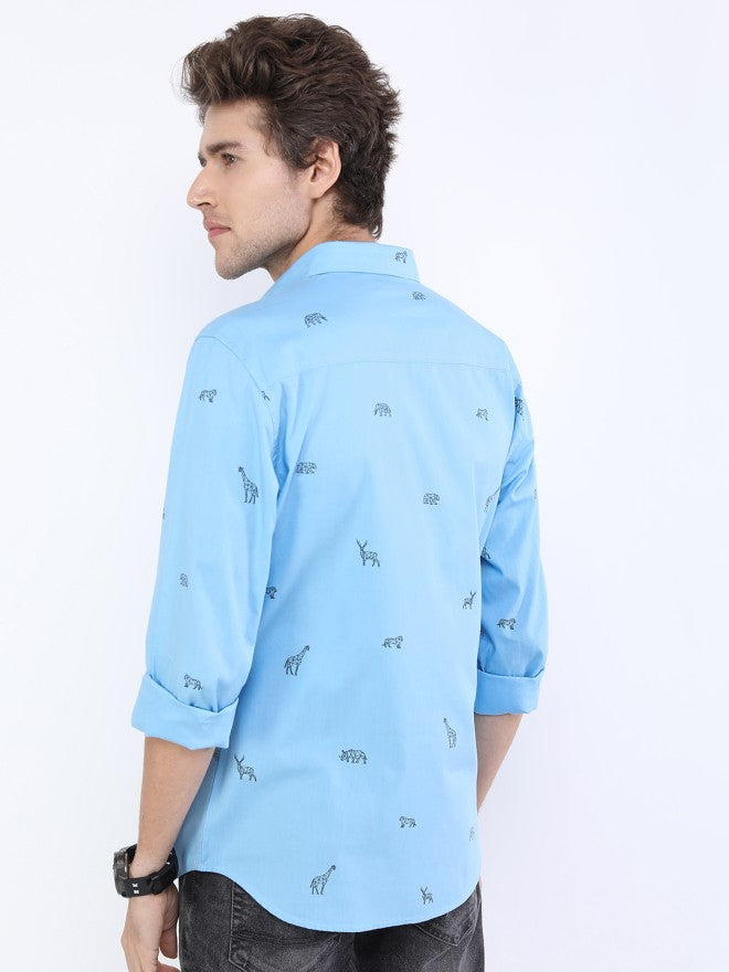 Highlander Men Blue Printed Slim Fit Casual Shirt - Blue - Image 3