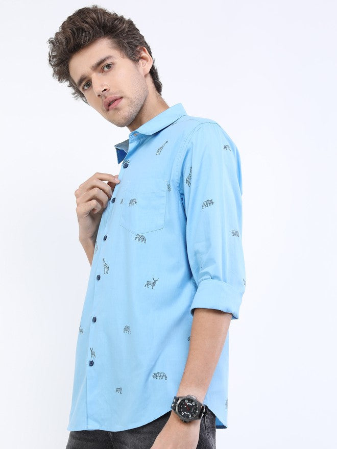 Highlander Men Blue Printed Slim Fit Casual Shirt - Blue - Image 4