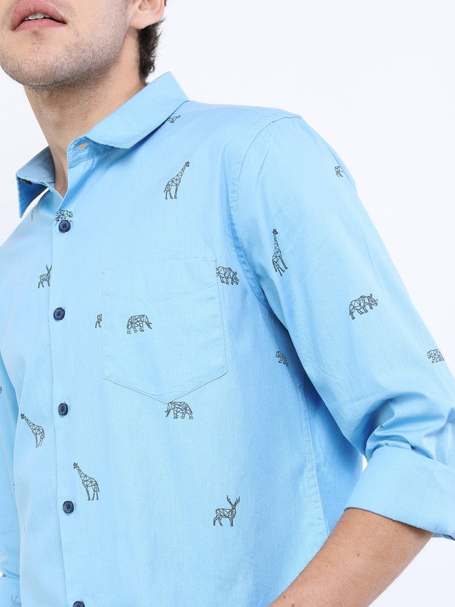 Highlander Men Blue Printed Slim Fit Casual Shirt - Blue - Image 5