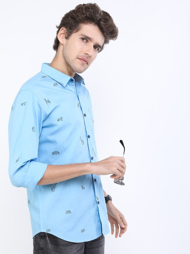 Highlander Men Blue Printed Slim Fit Casual Shirt - Blue - Image 6