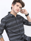 Highlander Men Black Striped Slim Fit Casual Shirt - Black - Image 1