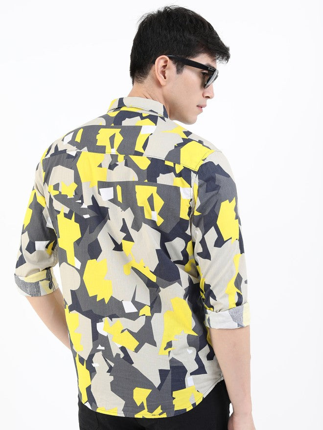 Highlander Men Khaki Printed Slim Fit Casual Shirt - Khaki - Image 3