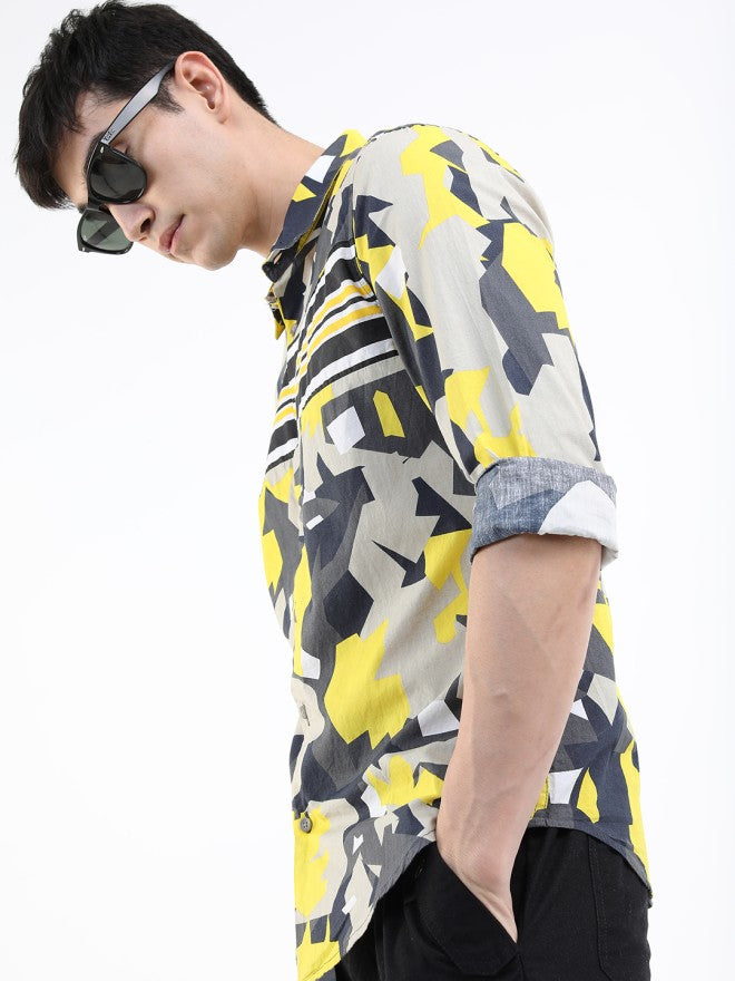 Highlander Men Khaki Printed Slim Fit Casual Shirt - Khaki - Image 4