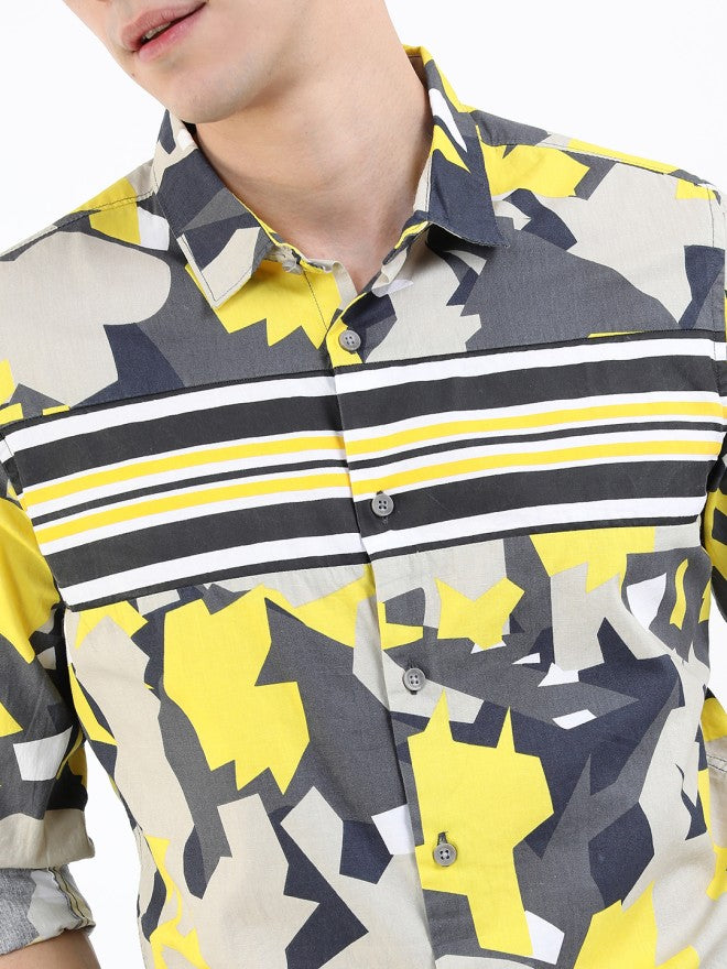 Highlander Men Khaki Printed Slim Fit Casual Shirt - Khaki - Image 5