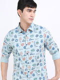Highlander Men Blue Printed Slim Fit Casual Shirt - Blue - Image 1