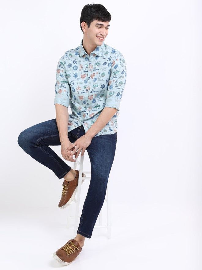 Highlander Men Blue Printed Slim Fit Casual Shirt - Blue - Image 2