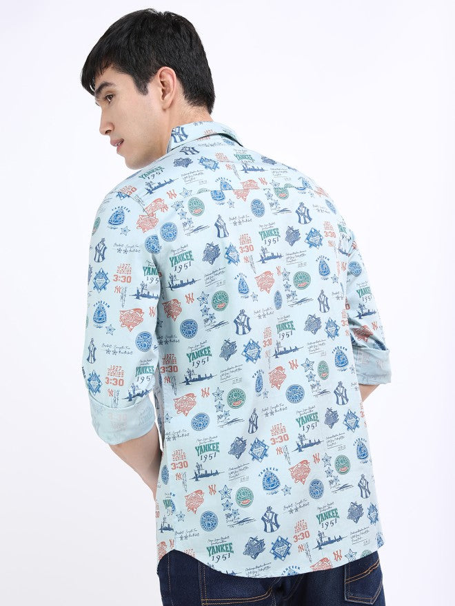 Highlander Men Blue Printed Slim Fit Casual Shirt - Blue - Image 3