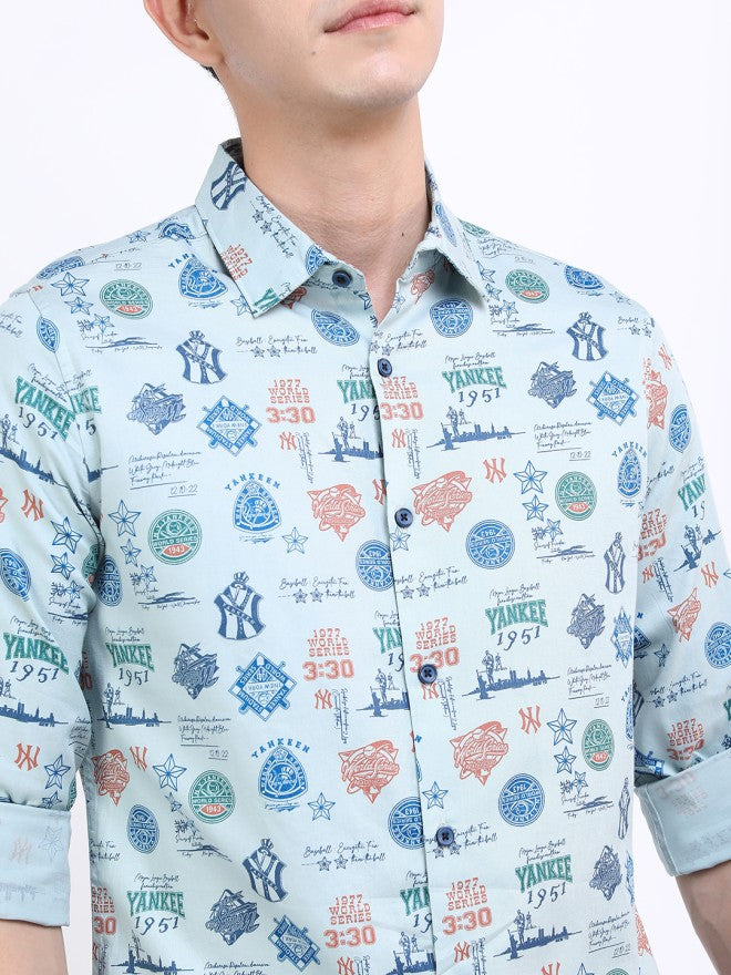 Highlander Men Blue Printed Slim Fit Casual Shirt - Blue - Image 5