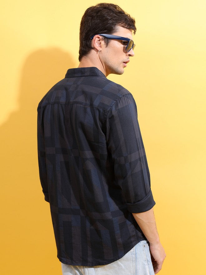 Highlander Men Grey Printed Slim Fit Casual Shirt - Grey - Image 3