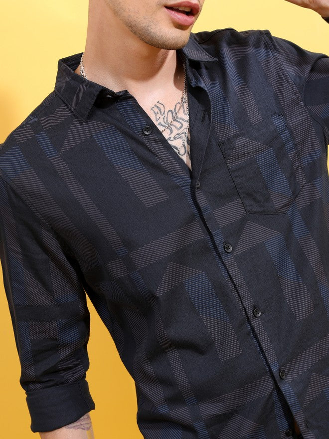 Highlander Men Grey Printed Slim Fit Casual Shirt - Grey - Image 5