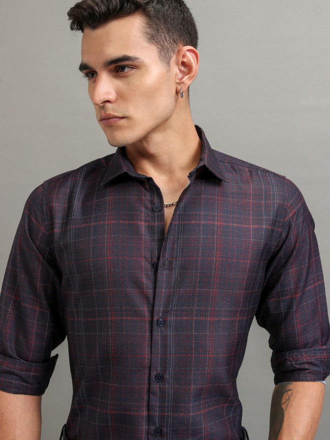 Highlander Men Blue Checked Regular Fit Casual Shirt - Blue - Image 1