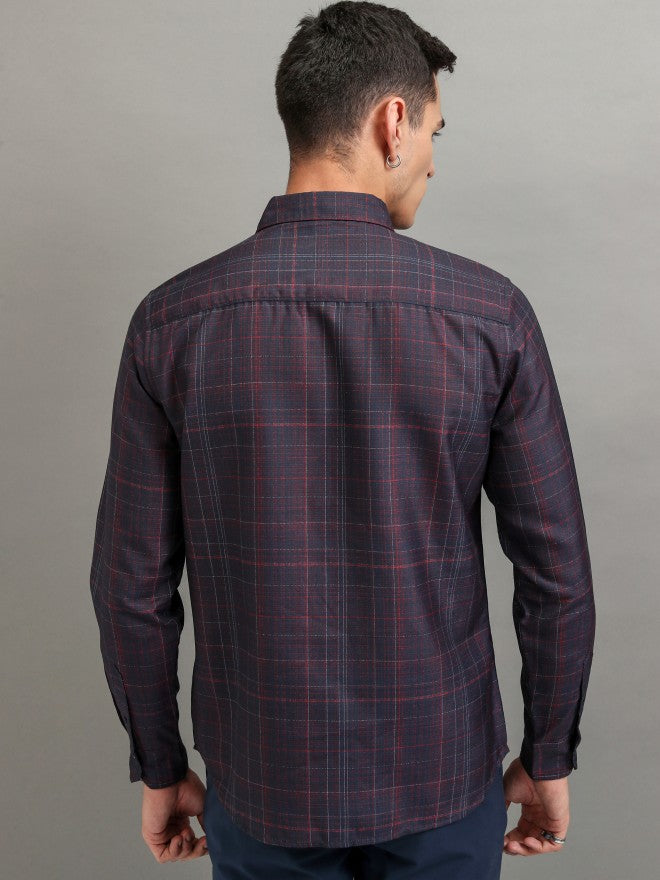 Highlander Men Blue Checked Regular Fit Casual Shirt - Blue - Image 3