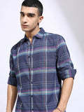 Highlander Men Blue Checked Regular Fit Casual Shirt - Blue - Image 1
