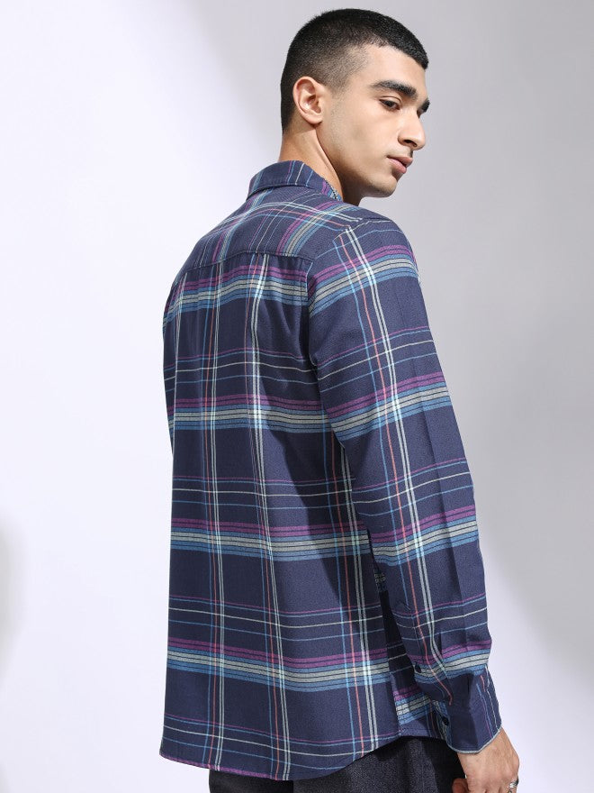 Highlander Men Blue Checked Regular Fit Casual Shirt - Blue - Image 3