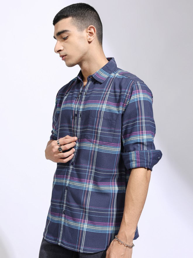 Highlander Men Blue Checked Regular Fit Casual Shirt - Blue - Image 4