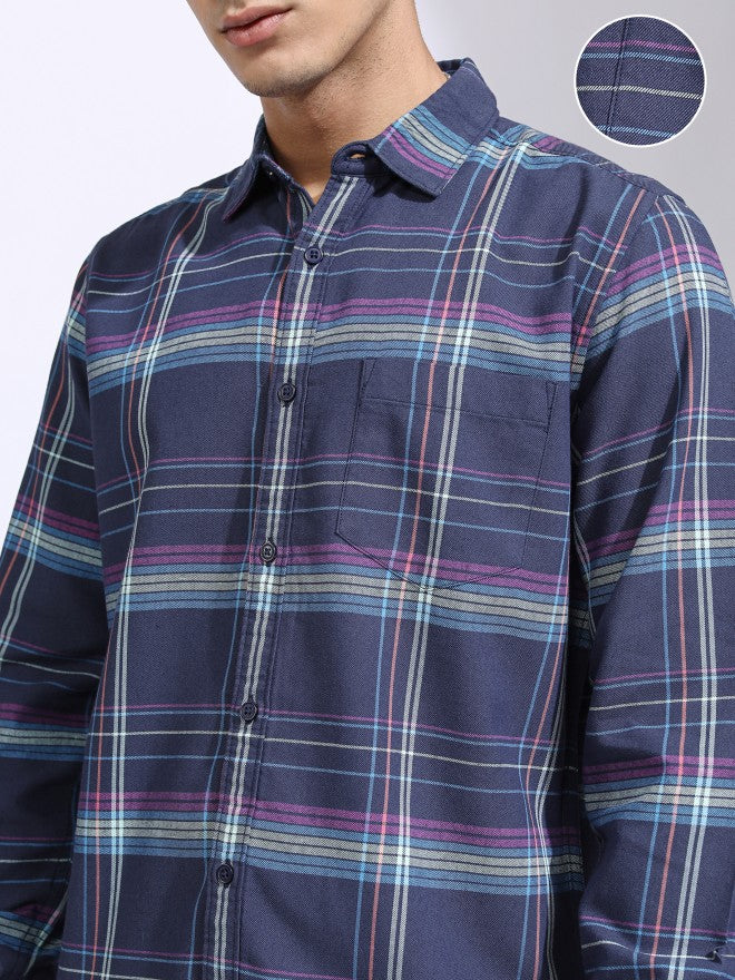 Highlander Men Blue Checked Regular Fit Casual Shirt - Blue - Image 5