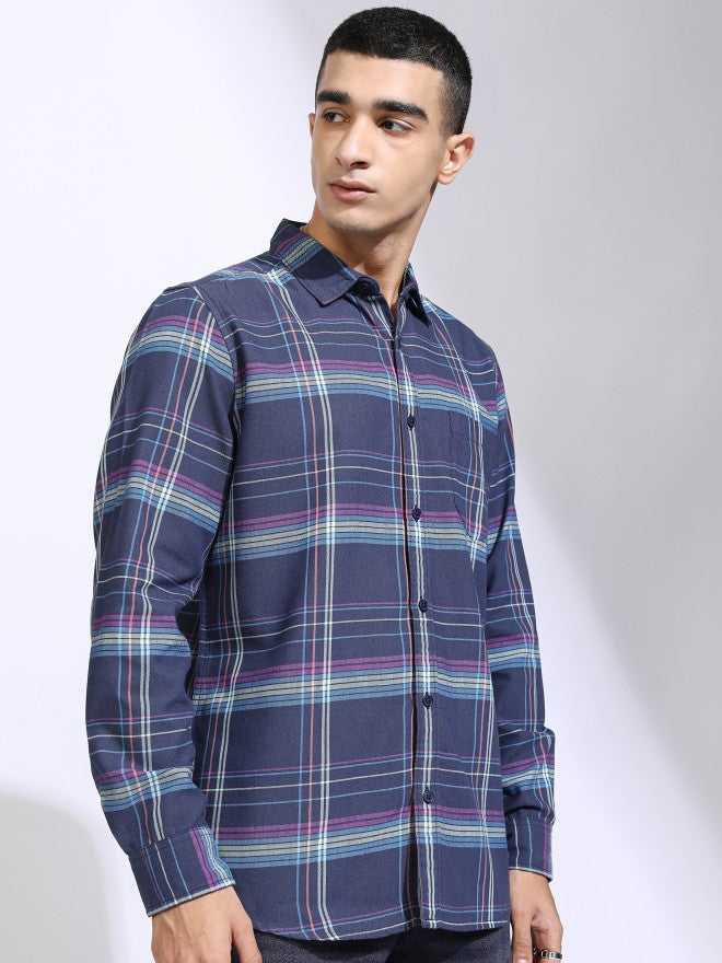 Highlander Men Blue Checked Regular Fit Casual Shirt - Blue - Image 6