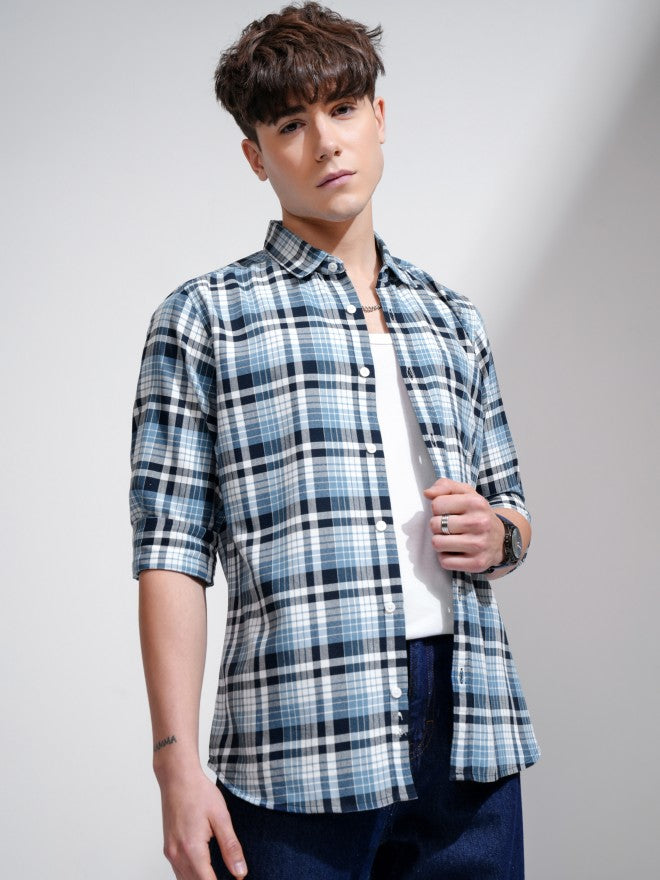 Highlander Men White Checked Regular Fit Casual Shirts - White - Image 6