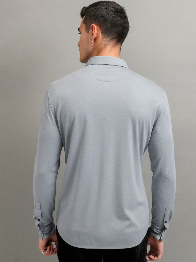 Highlander Men Grey Solid Slim Fit Casual Shirt - Grey - Image 3