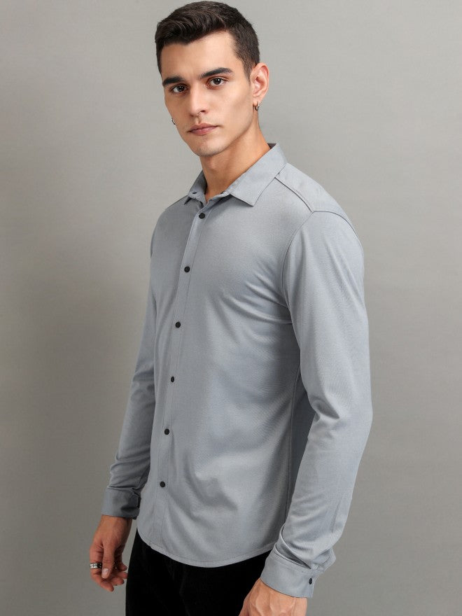 Highlander Men Grey Solid Slim Fit Casual Shirt - Grey - Image 4