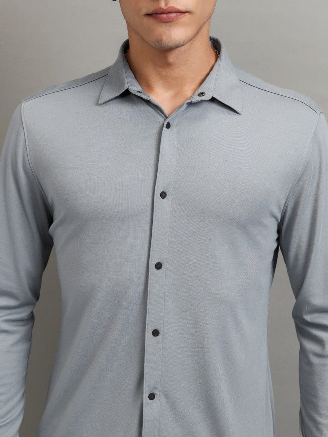 Highlander Men Grey Solid Slim Fit Casual Shirt - Grey - Image 5