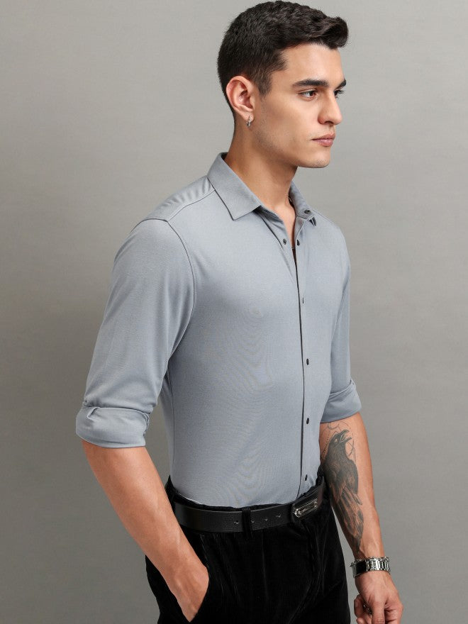 Highlander Men Grey Solid Slim Fit Casual Shirt - Grey - Image 6
