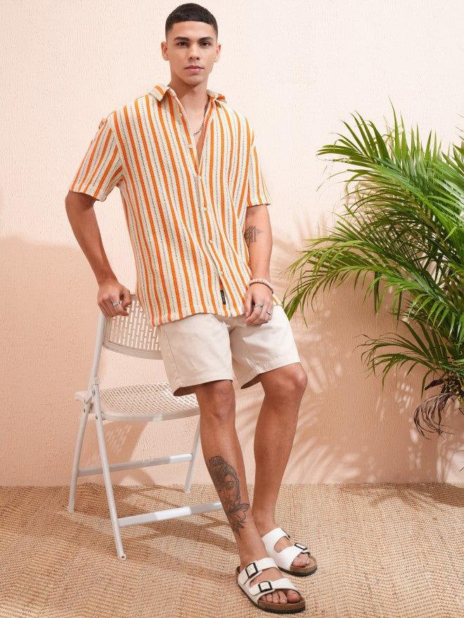 Highlander Men Beige Striped Relaxed Fit Casual Shirt - Beige - Image 2