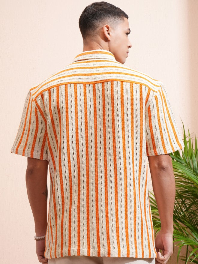 Highlander Men Beige Striped Relaxed Fit Casual Shirt - Beige - Image 3