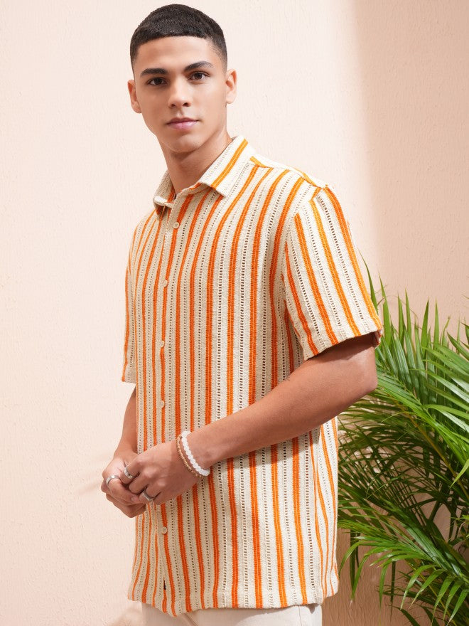 Highlander Men Beige Striped Relaxed Fit Casual Shirt - Beige - Image 4