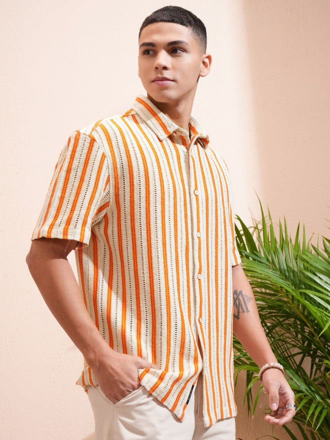 Highlander Men Beige Striped Relaxed Fit Casual Shirt - Beige - Image 6
