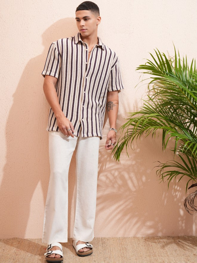 Highlander Men Beige Striped Relaxed Fit Casual Shirt - Beige - Image 2
