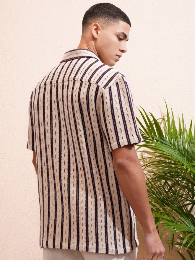 Highlander Men Beige Striped Relaxed Fit Casual Shirt - Beige - Image 3
