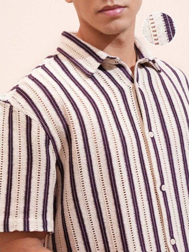 Highlander Men Beige Striped Relaxed Fit Casual Shirt - Beige - Image 5