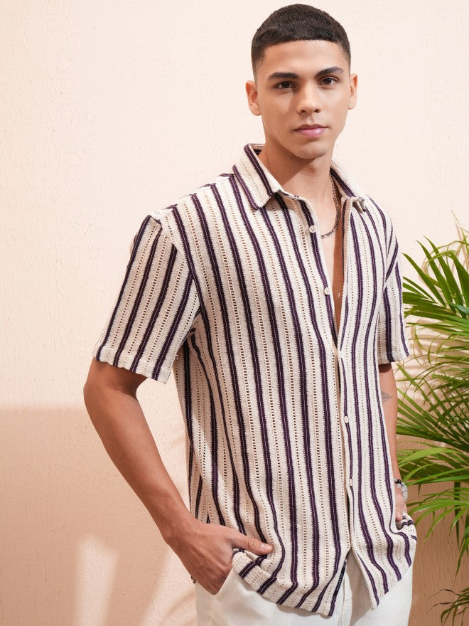 Highlander Men Beige Striped Relaxed Fit Casual Shirt - Beige - Image 6