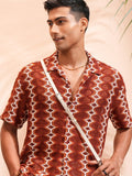 Highlander Men Rust Self Design Relaxed Fit Casual Shirt - Rust - Image 1