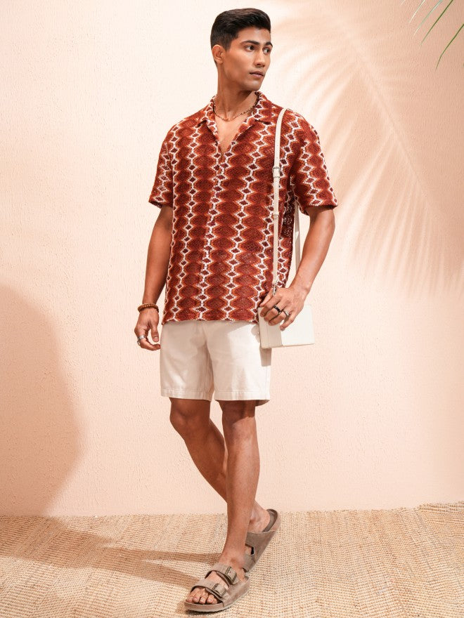 Highlander Men Rust Self Design Relaxed Fit Casual Shirt - Rust - Image 2
