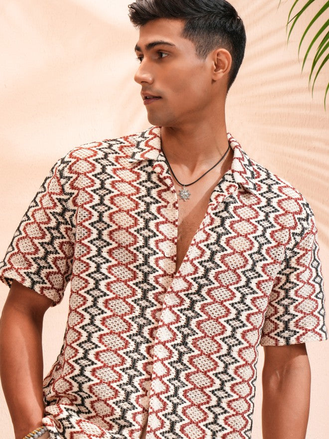 Highlander Men Multi Self Design Relaxed Fit Casual Shirt - Multi - Image 1