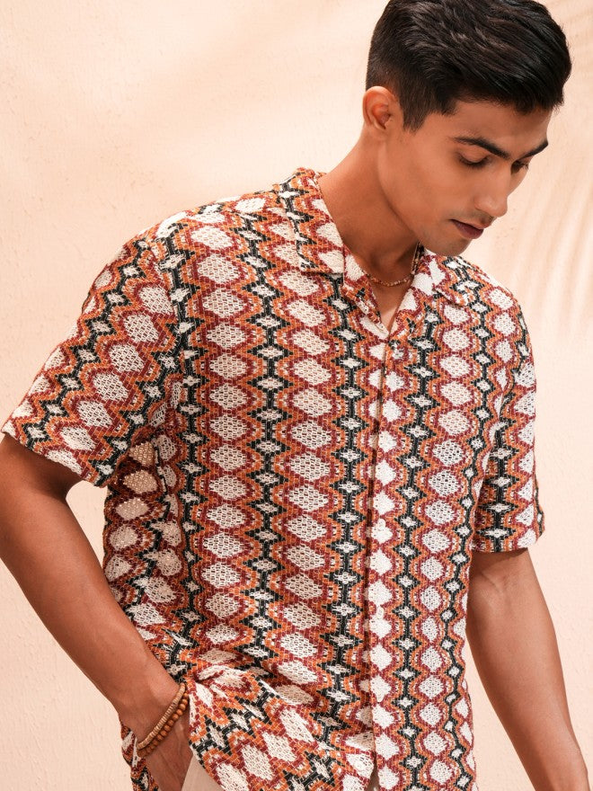 Highlander Men Multi Self Design Relaxed Fit Casual Shirt - Multi - Image 1