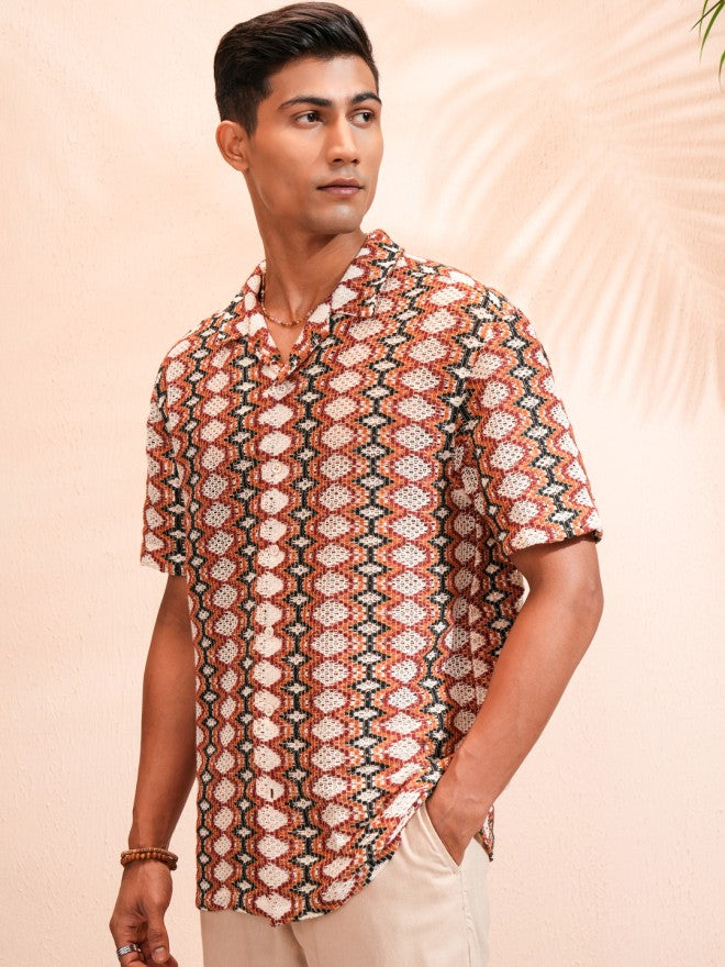 Highlander Men Multi Self Design Relaxed Fit Casual Shirt - Multi - Image 4
