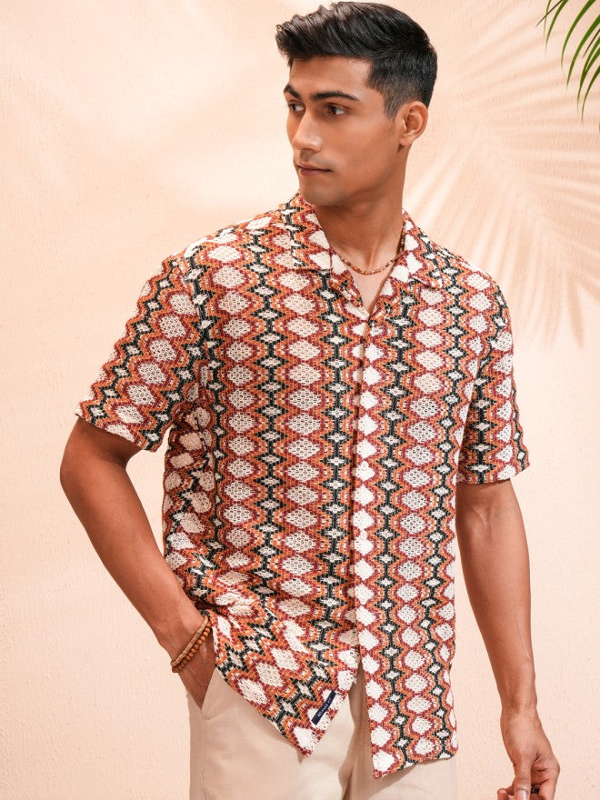 Highlander Men Multi Self Design Relaxed Fit Casual Shirt - Multi - Image 6