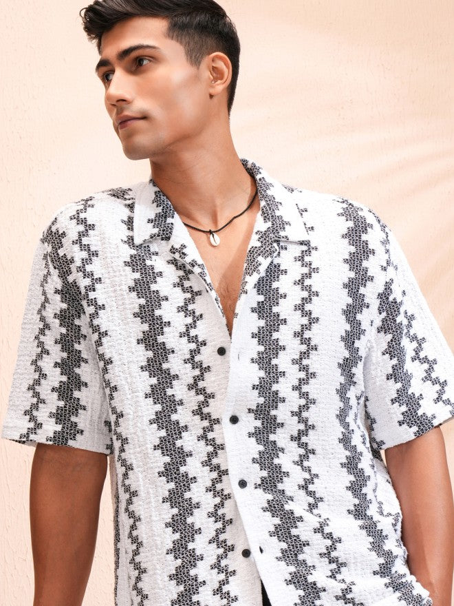 Highlander Men White Self Design Relaxed Fit Casual Shirt - White - Image 1