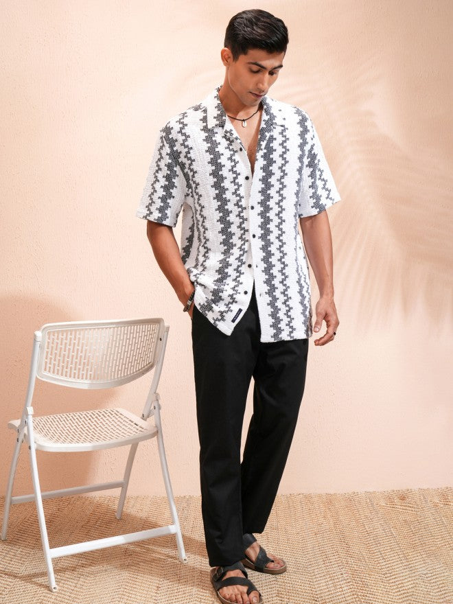 Highlander Men White Self Design Relaxed Fit Casual Shirt - White - Image 2