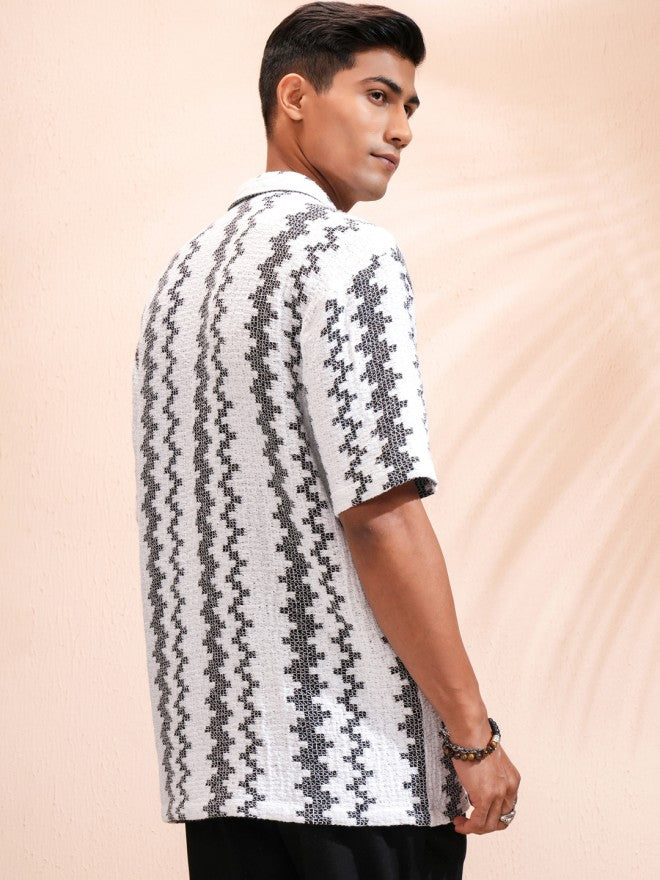 Highlander Men White Self Design Relaxed Fit Casual Shirt - White - Image 3