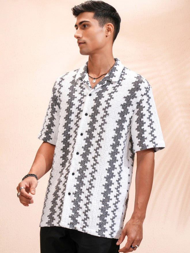 Highlander Men White Self Design Relaxed Fit Casual Shirt - White - Image 4