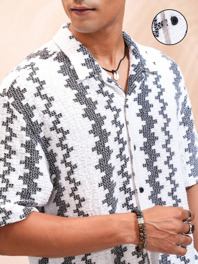 Highlander Men White Self Design Relaxed Fit Casual Shirt - White - Image 5