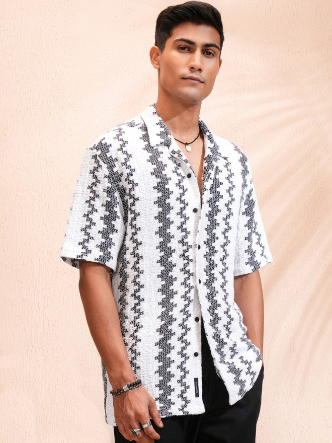 Highlander Men White Self Design Relaxed Fit Casual Shirt - White - Image 6
