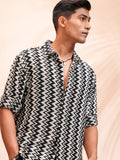 Highlander Men Black Self Design Relaxed Fit Casual Shirt - Black - Image 1