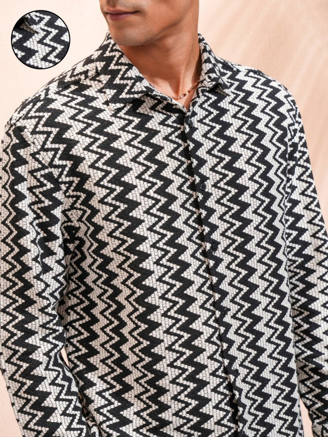 Highlander Men Black Self Design Relaxed Fit Casual Shirt - Black - Image 5